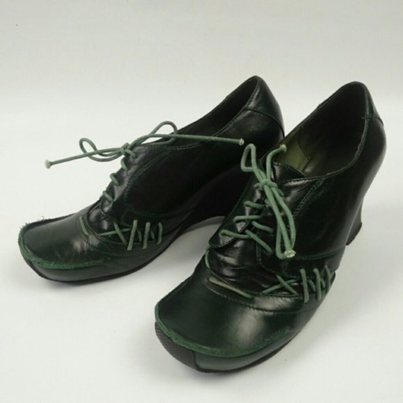 Leather wedge booties green Cosmic Girl shoes 7.5 - Picture 8 of 16